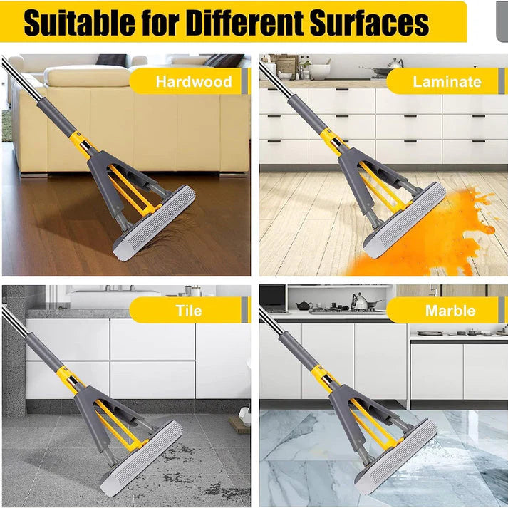 Butterfly Head Floor Cleaner - Magic Mop - Stainless Steel Telescopic Handle - Absorbent Sponge Mop Home